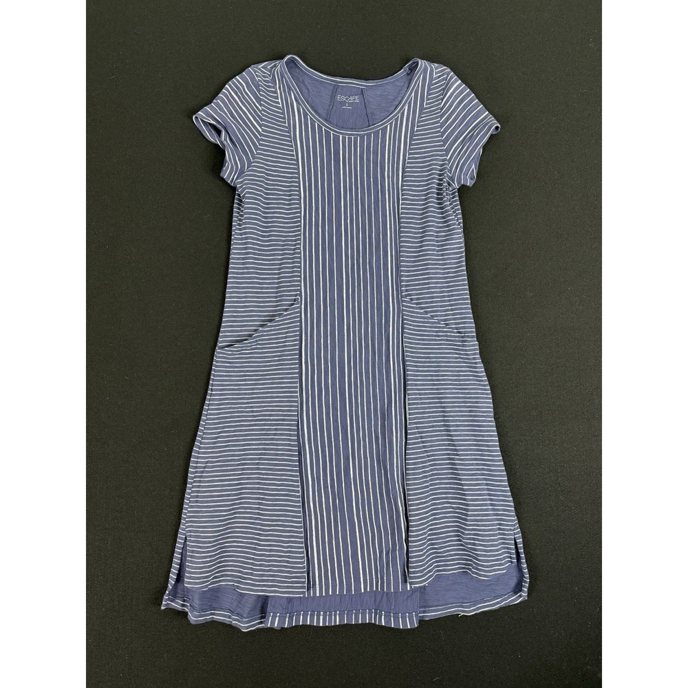 Escape By Habitat Dress Womens S Blue White Striped Pockets 100% Cotton Peru